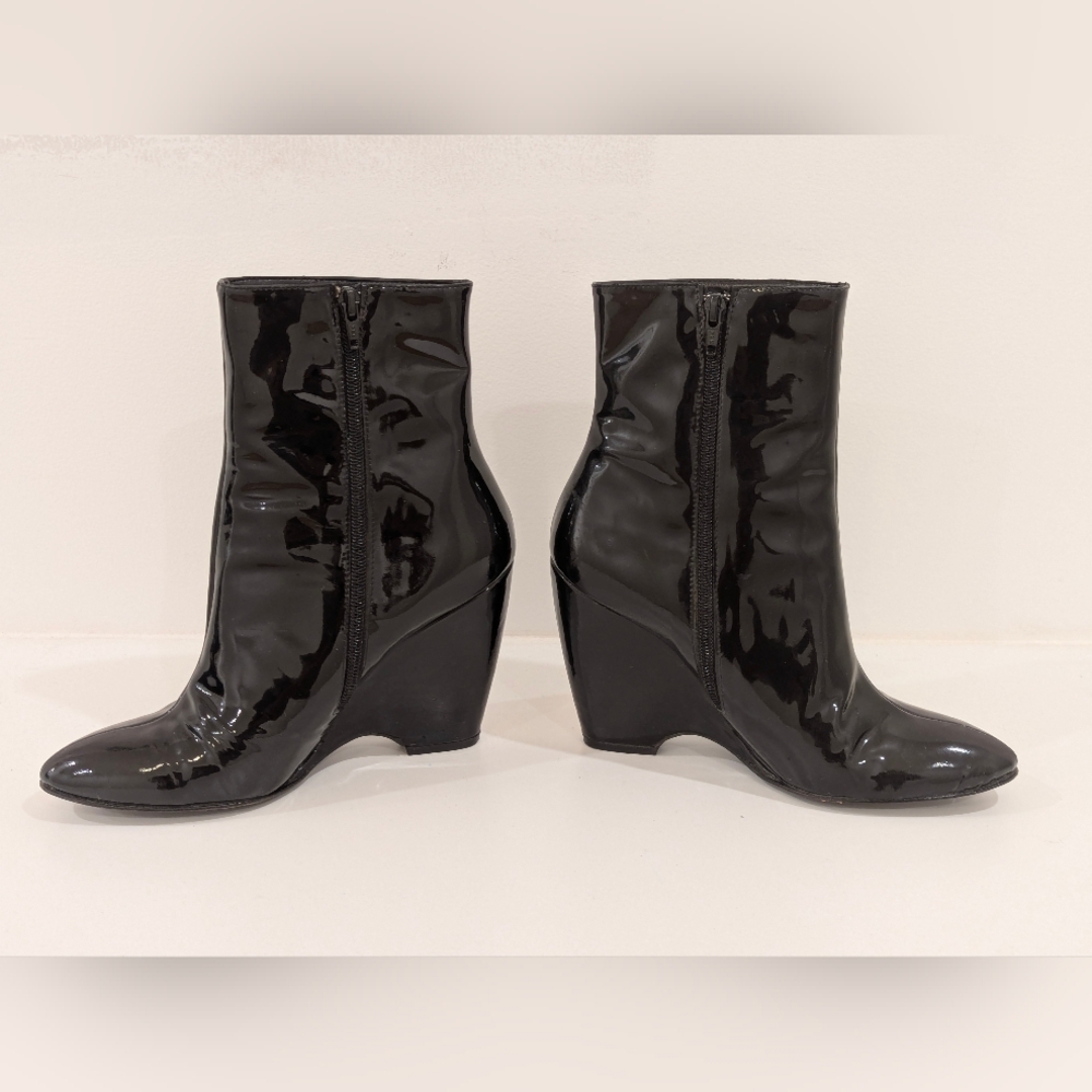 Vero Cuoio Black Patent Leather Wedge Heel Ankle Boots (9)